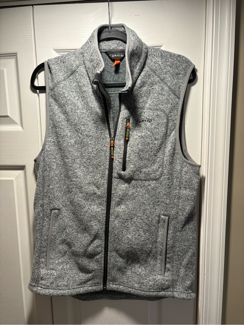 Orvis Light Gray Fleece Vest with Zip Pockets and Stand Collar